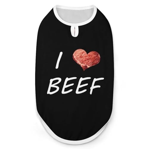 I Love Beef Hunde- und Katzenkleidung, Sommer-T-Shirt, grafische Weste, ärmellos, Haustier-Tanktop I Love Beef Hunde- und Katzenkleidung, Sommer-T-Shirt, grafische Weste, ärmellos, Haustier-Tanktop von KWQDOZF