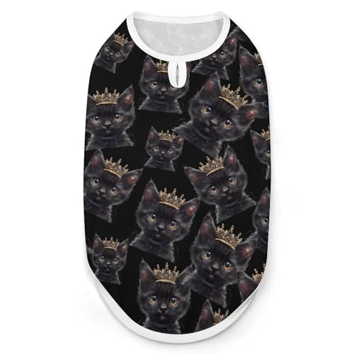 Schwarze Katze mit Krone, Hundehemd, Katzenkleidung, Sommer, atmungsaktiver Pullover, ärmelloses Tanktop für kleine, mittelgroße und große Haustiere Schwarze Katze mit Krone, Hundehemd, Katzenkleidung, Sommer, atmungsaktiver Pullover, ärmelloses Tanktop für kleine, mittelgroße und große Haustiere von KWQDOZF