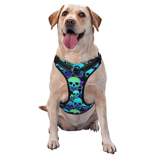 Weiches, lustiges Hundegeschirr mit Gothic-Totenkopf, atmungsaktiv, doppelte modische Weste mit verstellbarem Hals- und Brustbereich Weiches, lustiges Hundegeschirr mit Gothic-Totenkopf, atmungsaktiv, doppelte modische Weste mit verstellbarem Hals- und Brustbereich von KWQDOZF