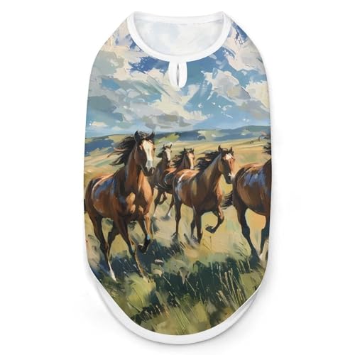 Wilde Pferde galoppierende Hunde- und Katzenkleidung Sommer-T-Shirt Grafikweste ärmelloses Haustier-Tanktop von KWQDOZF