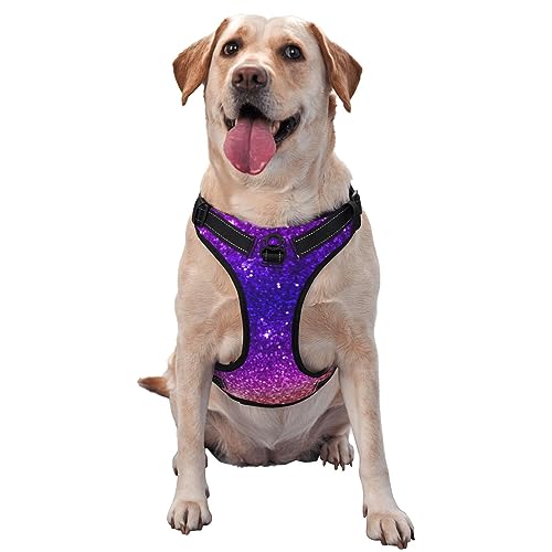 Wunderschönes lila Hundegeschirr mit glitzerndem Glitzermuster, Anti-Zug-Haustiergeschirr, verstellbare, weich gepolsterte Hundeweste für den Außenbereich mit leicht zu kontrollierendem Griff Wunderschönes lila Hundegeschirr mit glitzerndem Glitzermuster, Anti-Zug-Haustiergeschirr, verstellbare, weich gepolsterte Hundeweste für den Außenbereich mit leicht zu kontrollierendem Griff von KWQDOZF