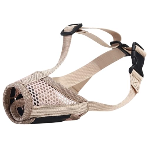Hundekorb Maulkorb, Maulkorb for Hunde, atmungsaktives Netzgewebe mit selbstklebenden Schnallenriemen, Hunde können Trinken, in Schwarz und Khaki, mehrere Größen(Khaki,M) von KXAOXGRC