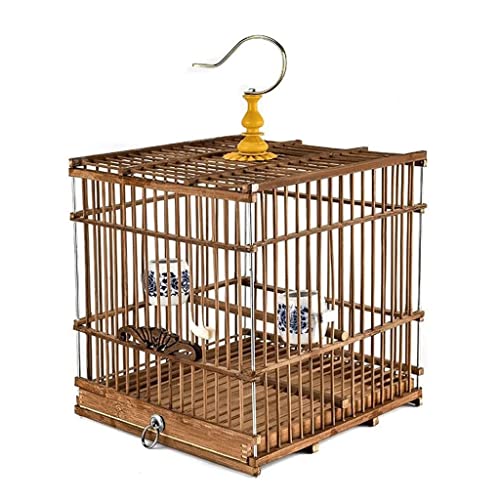 Massiver Bambus-Vogelkäfig Tragbarer Haushalt Vogelkäfig Vintage Quadratisch Große Vogelträger Retro Vogelhaus Tolle Dekoration für Zuhause (Quadrat C) von KXQYIKYI