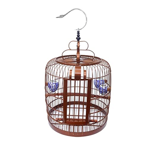 Massiver Vintage-Vogelkäfig, einfaches tragbares Vogelhaus, Schmiedeeisen, Vogelkäfig, rund, zum Aufhängen, Flugkäfig für kleine Vögel (Messing) von KXQYIKYI