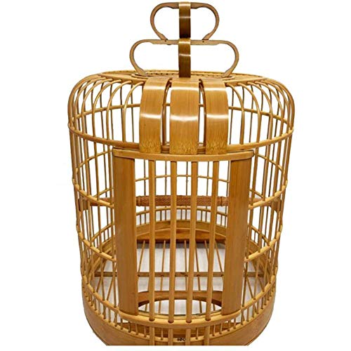 Massiver handgeschnitzter Vogelkäfig im Vintage-Stil, Holzfarbe, hängender Papageienkäfig mit Futterbehälter, Ständer, Bar-Tablett, Holzfarbe, 34 cm Massiver handgeschnitzter Vogelkäfig im Vintage-Stil, Holzfarbe, hängender Papageienkäfig mit Futterbehälter, Ständer, Bar-Tablett, Holzfarbe, 34 cm von KXQYIKYI