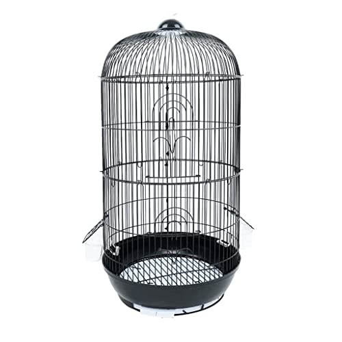 Solider Luxus-Vogelkäfig, groß, Metall, Vogelkäfig, rund, schmiedeeiserner Vogelkäfig, tragbar, langlebig, für den Innenbereich (Schwarz, M) von KXQYIKYI