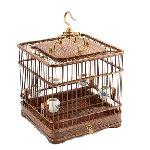 Vogelkäfige aus massivem Holz, Vintage, quadratisch, einfache Vogelträger, tragbare Vogelhaus-Träger, Zuhause, Outdoor, Vogelhaus (Bronze, klein) von KXQYIKYI