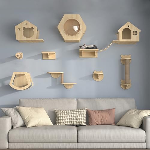 Katzenkletterbett aus Holz, Wandmontage, inkl. Hausbrücke, Baumstufen und Kratzer, Farbe 02 Katzenkletterbett aus Holz, Wandmontage, inkl. Hausbrücke, Baumstufen und Kratzer, Farbe 02 von KXWDKJ