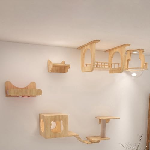 Katzenregale für Wand Große Katzen Set Katze Wandregal kann 10-15kg tragen inkl. Haus Bett Brücke Stufen von KXWDKJ