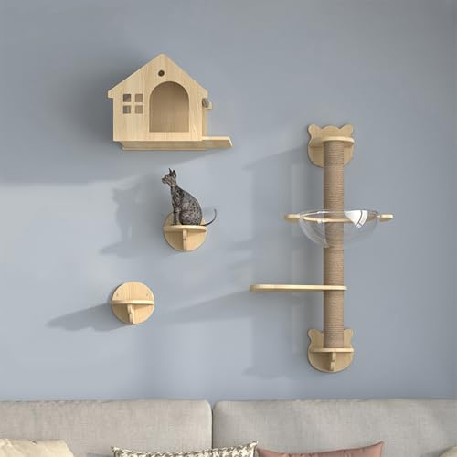 Katzenwandstufen, Wand-Katzenbaum, Holz, inkl. Hausbrücke, Baumstufen für Haushalte mit mehreren Katzen, Farbe 03 von KXWDKJ