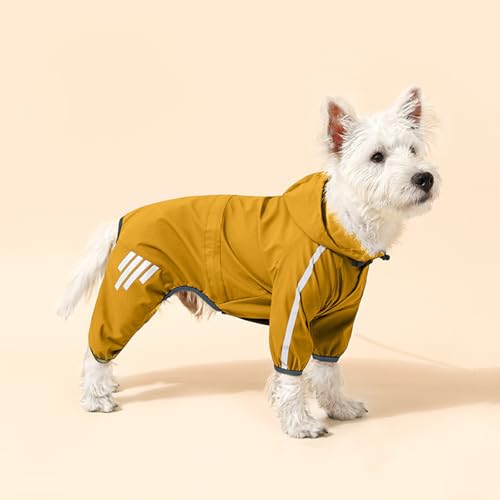 Regenjacke für Hunde, Regenmantel mit Loch für die Leine für Outdoor-Abenteuer, Spaziergänge, Gelb, Größe S von KXWDKJ