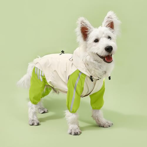 Regenjacke für Hunde, Regenmantel mit Loch für die Leine für Outdoor-Abenteuer, Spaziergänge, Weißgrün, Größe XXL von KXWDKJ