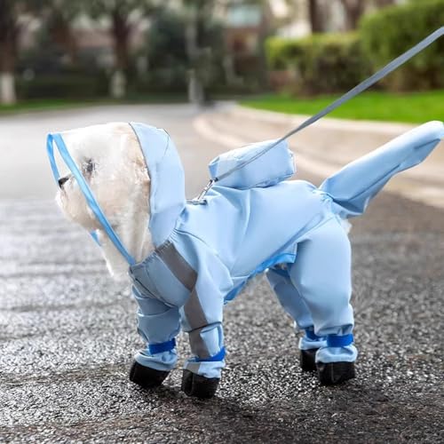 Regenmantel für kleine Hunde, mit Füßen und Schwanz, kann mit LEDs für Bichon Teddy, Chihuahua, Malteser, kleine Hunde (Blau, XS) von KXWDKJ