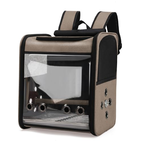 Vogel-Kinderwagen mit Sitzstange, 35,6 x 27,9 x 40,6 cm, Panoramablick mit 3 seitlichen Belüftungsschlitzen, herausnehmbares Tablett für Sittiche, Wellensittiche (Kaffee) von KXWDKJ