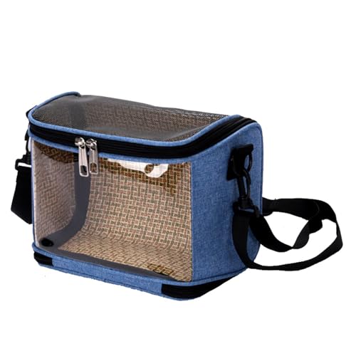 Vogel-Tragetasche, PVC-Rattan-Futter, Panoramablick mit atmungsaktivem Netz auf der Oberseite, für Pfingstrosen, kleine Sonne, Tigerhaut, Mönch (blau) von KXWDKJ