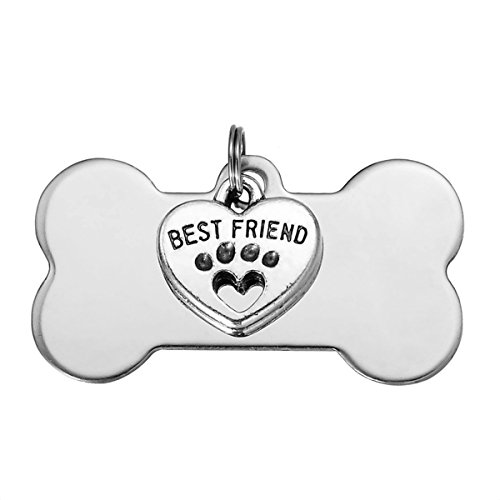 KY Jewelry Haustiermarke mit Gravur "Best Friend", für Hunde und Katzen, personalisiertes Herz, Hundepfoten, Edelstahl von KY Jewelry