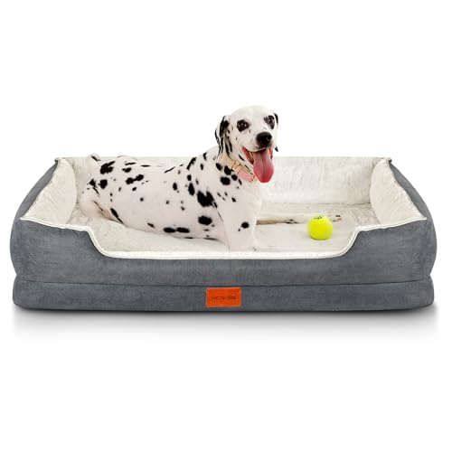 KYG Hundebett Orthopädisches Hundebetten Ergonomisches Hundekissen für Hunde, Bezug abnehmbar waschbar, Hundebett Grosse Hunde, XL, 100x80x20cm, Weiß von KYG