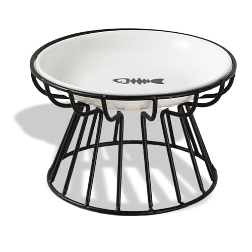Katzen Essen Schale Hoch, rutschfeste, Hohe Basisdesign, Schutz der Halswirbelsäule für Haustiere, Keramikmaterial, Leicht zu Reinigen, Breites Munddesign, Erbrechenschutz von KYGVHOHI
