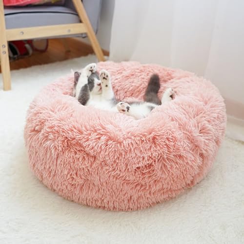 Abnehmbares Hundebett, maschinenwaschbar, weich, warm, Plüsch, rund, tief, Schlafunterlage, rutschfeste Unterseite, Katze, Haustier, Kuschelhütte (120 cm, Lederpulver) von KYMMPL