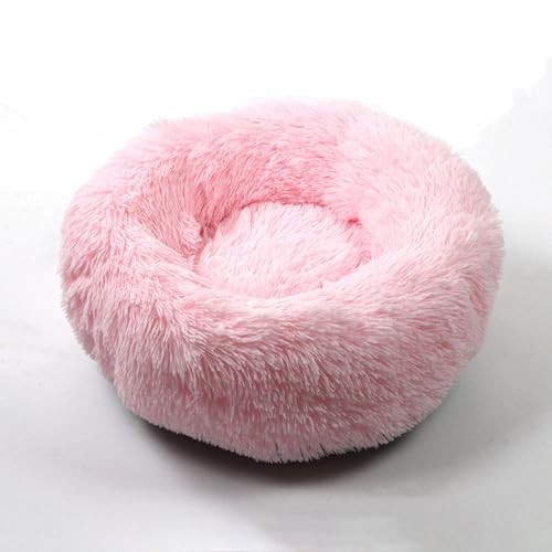 Abnehmbares Hundebett, maschinenwaschbar, weich, warm, Plüsch, rund, tiefer Schlafpolster, rutschfeste Unterseite, Katze, Haustier, Kuschelhütte, 70 cm, Rosa von KYMMPL