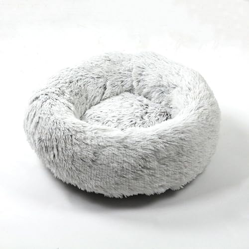 Abnehmbares Hundebett, maschinenwaschbar, weich, warm, Plüsch, rund, tiefer Schlafpolster, rutschfeste Unterseite, für Katzen, Haustiere, Kuschelhütte, 60 cm, Hellgrau von KYMMPL