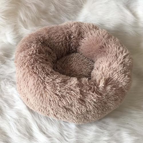 Abnehmbares Hundebett, maschinenwaschbar, weich, warm, Plüsch, rund, tiefer Schlafpolster, rutschfeste Unterseite, für Katzen, Haustiere, Kuschelhütte (60 cm, braun) von KYMMPL