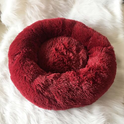 Abnehmbares Hundebett, maschinenwaschbar, weich, warm, Plüsch, rund, tiefer Schlafpolster, rutschfeste Unterseite, für Katzen und Haustiere, kuschelig, 120 cm, Weinrot Abnehmbares Hundebett, maschinenwaschbar, weich, warm, Plüsch, rund, tiefer Schlafpolster, rutschfeste Unterseite, für Katzen und Haustiere, kuschelig, 120 cm, Weinrot von KYMMPL