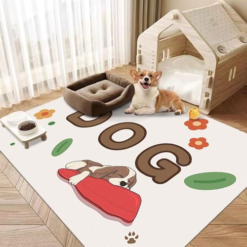 Haustier-Bodenmatte, Cartoon-Hunde-Design, wasserdicht, urinbeständig, rutschfest, spezielle Bodenmatte, schmutzabweisend, Katzen-Platzdeckchen, Lederteppich (120 x 160 cm, Stil 9) von KYMMPL