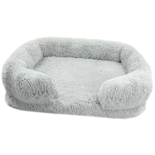 KYMMPL Bequemes Hundebett, orthopädisches Hundebett, waschbar, flauschig, rechteckig, Katzenbett mit rutschfester Unterseite, selbstheizend, Hundekissen, Sofa (2XL (120 x 80 x 20), 2350 g, Hellgrau von KYMMPL