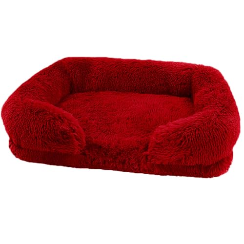 KYMMPL Bequemes Hundebett, orthopädisches Hundebett, waschbar, flauschig, rechteckig, Katzenbett mit rutschfester Unterseite, selbstheizend, Hundekissen, Sofa (2XL (120 x 80 x 20), 2350 g, Rot) von KYMMPL