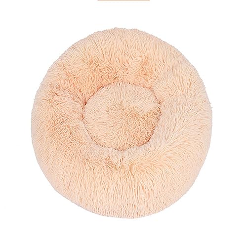 KYMMPL Flauschiges Donut-Hundebett, langes Plüsch, beruhigendes Katzenbett, rundes Kuschelbett mit rutschfester Unterseite, Anti-Angst-Haustierbett (110 cm, beige) von KYMMPL