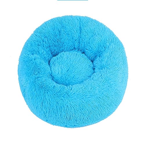 KYMMPL Flauschiges Donut-Hundebett, langes Plüsch, beruhigendes Katzenbett, rundes Kuschelbett mit rutschfester Unterseite, Anti-Angst-Haustierbett (110 cm, blau1) von KYMMPL