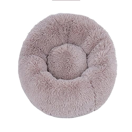 KYMMPL Flauschiges Donut-Hundebett, langes Plüsch, beruhigendes Katzenbett, rundes Kuschelbett mit rutschfester Unterseite, Anti-Angst-Haustierbett (110 cm, braun1) von KYMMPL