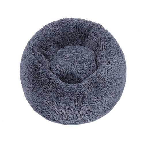 KYMMPL Flauschiges Donut-Hundebett, langes Plüsch, beruhigendes Katzenbett, rundes Kuschelbett mit rutschfester Unterseite, Anti-Angst-Haustierbett (110 cm, grau2) von KYMMPL