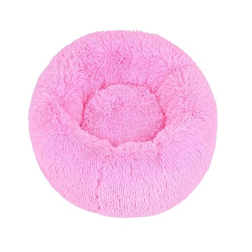 KYMMPL Flauschiges Donut-Hundebett, langes Plüsch, beruhigendes Katzenbett, rundes Kuschelbett mit rutschfester Unterseite, Anti-Angst-Haustierbett (120 cm, Rosa1) von KYMMPL