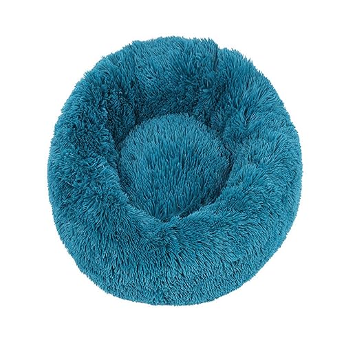 KYMMPL Flauschiges Donut-Hundebett, langes Plüsch, beruhigendes Katzenbett, rundes Kuschelbett mit rutschfester Unterseite, Anti-Angst-Haustierbett (120 cm, blau2) von KYMMPL