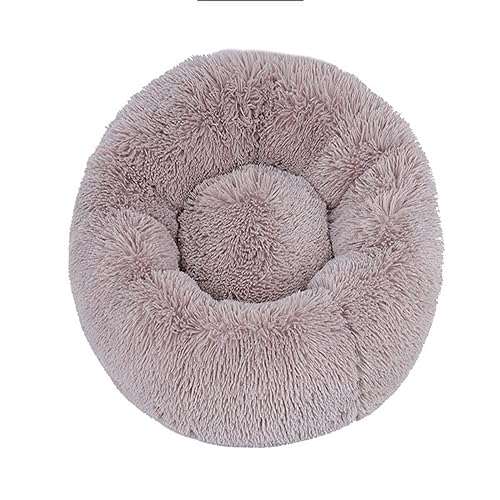 KYMMPL Flauschiges Donut-Hundebett, langes Plüsch, beruhigendes Katzenbett, rundes Kuschelbett mit rutschfester Unterseite, Anti-Angst-Haustierbett (50 cm, braun1) von KYMMPL