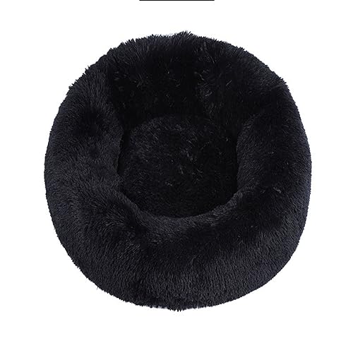 KYMMPL Flauschiges Donut-Hundebett, langes Plüsch, beruhigendes Katzenbett, rundes Kuschelbett mit rutschfester Unterseite, Anti-Angst-Haustierbett (50 cm, schwarz) von KYMMPL