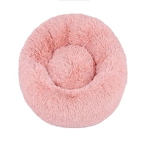 KYMMPL Flauschiges Donut-Hundebett, langes Plüsch, beruhigendes Katzenbett, rundes Kuschelbett mit rutschfester Unterseite, Anti-Angst-Haustierbett (60 cm, Rosa2) von KYMMPL