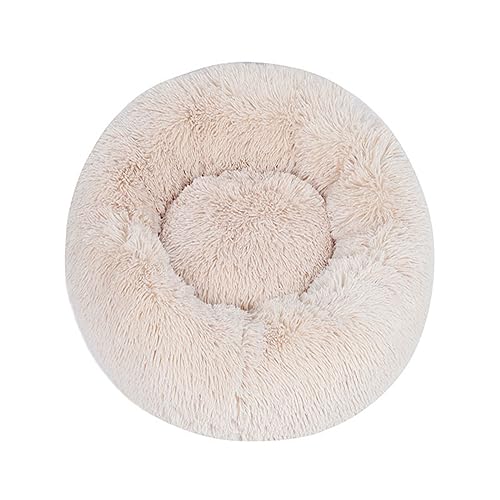 KYMMPL Flauschiges Donut-Hundebett, langes Plüsch, beruhigendes Katzenbett, rundes Kuschelbett mit rutschfester Unterseite, Anti-Angst-Haustierbett (60 cm, braun2) von KYMMPL