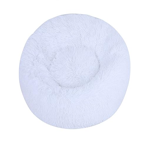 KYMMPL Flauschiges Donut-Hundebett, langes Plüsch, beruhigendes Katzenbett, rundes Kuschelbett mit rutschfester Unterseite, Anti-Angst-Haustierbett (80 cm, weiß) von KYMMPL