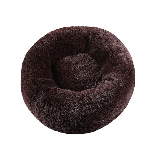 KYMMPL Flauschiges Donut-Hundebett, langes Plüsch, beruhigendes Katzenbett, rundes Kuschelbett mit rutschfester Unterseite, Anti-Angstzustände, Haustierbett (100 cm, Kaffee) von KYMMPL