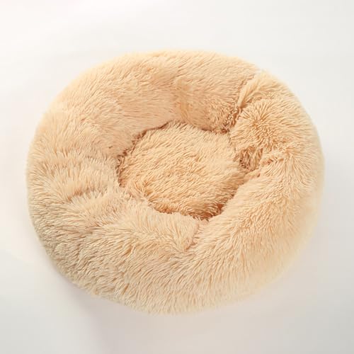 KYMMPL Rundes Plüsch-Haustierstreu, Katzenbett, Donut-Schlafbett, vier Jahreszeiten, universelle rutschfeste Unterseite für große, mittelgroße und kleine Hunde, Katzen (40 cm, Aprikose) von KYMMPL