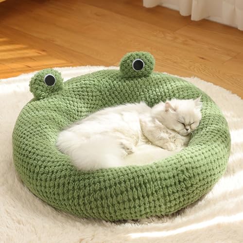 Süßes Katzennest in Frosch-Form, halb-geschlossenes Katzennest, warmer Schlaf, weich, flauschig, Anti-Angst-Katzenbett für kleine/mittelgroße, mittelgroße Katzen (L,Stil1) von KYMMPL