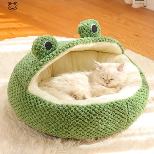 Süßes Katzennest in Frosch-Form, halb-geschlossenes Katzennest, warmer Schlaf, weich, flauschig, Anti-Angst-Katzenbett für kleine/mittelgroße, mittelgroße Katzen (L,Style2) von KYMMPL