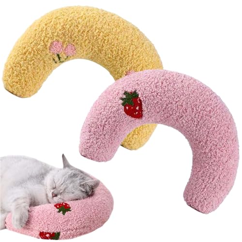 2 Stück Kissen für Katzen Hunde U-förmiges Kissen zum Schlafen, Haustierkissen Katzenkissen Plüsch Haustierspielzeug zum Schlafen Katze Kuscheltier für Ausruhen, Spielen von KYSUN