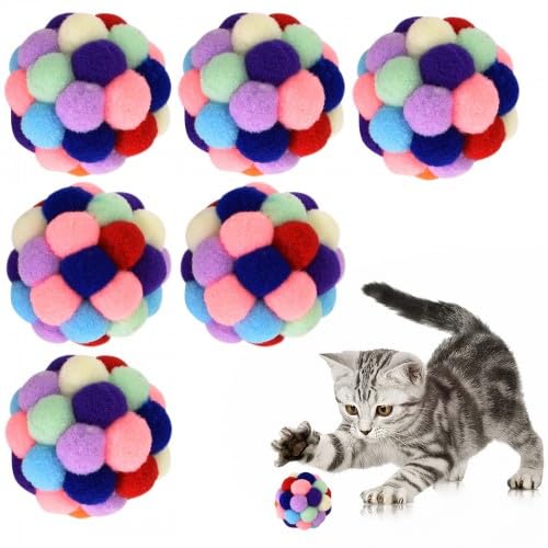 KYSUN 6 Stück Katzenspielzeug Ball,Katzen Ball,Katzenbälle,Filzbälle Katzen,Buntes Plüsch Katzenspielzeug Bälle mit Glöckchen Katzenspielzeug Set für Katzen Kätzchen Innen Spielen Kauen Kratzen von KYSUN