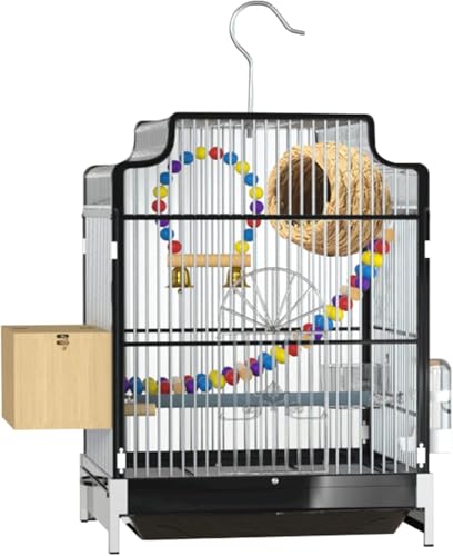 Vogelkäfig, Papageienkäfig, Metallkäfig mit Dachleiter und Spielplatte für Nymphensittiche, Sittiche, Lovebirds Flugstangen, Vogelkäfig, Dunkelgrün, 33,8 x 31 x 45,5 cm von KYTGFH
