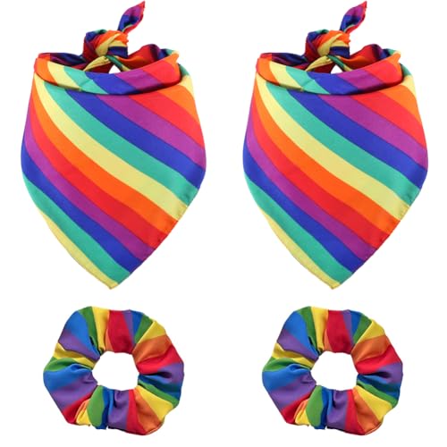 Gay Pride Regenbogen-Hundehalstücher und passendes Haargummi-Set, LGBT-Schal, Taschentücher mit Haargummi für kleine, mittelgroße und große Hunde von KZHAREEN