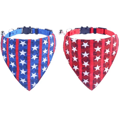 Independence Day Katzenhalsband, amerikanischer Abreißverschluss mit Bandana, Glocke, verstellbar, für kleine Hunde, Welpen, Mädchen, Jungen von KZHAREEN